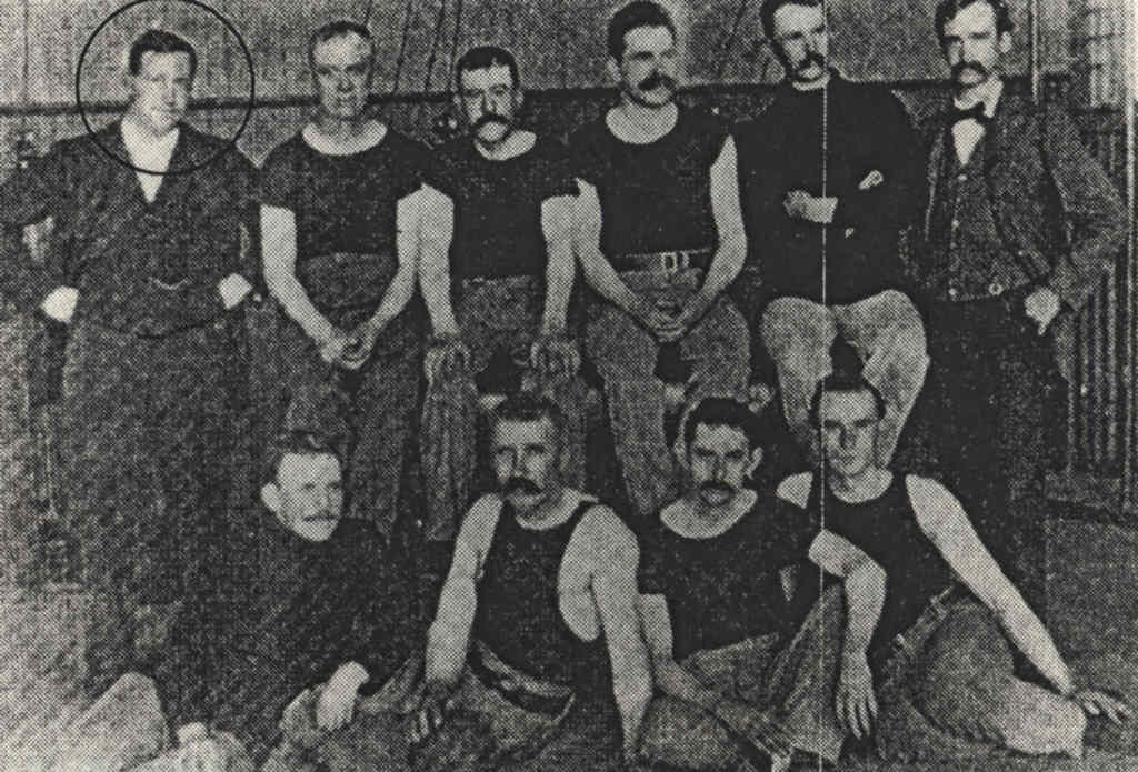 William G. Morgan (Top left) with members of the first volleyball team. Holyoke Mayor James J. Curran pictured fourth from left.